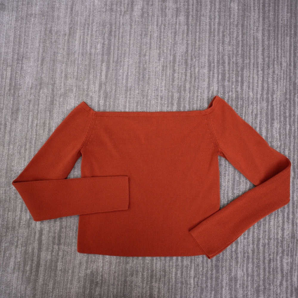 Banana Republic Top Women XS Orange Excellent Ribbed Off Shoulder Long Sleeve